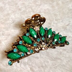 Metal Floral Rhinestone Faux Turquoise Claw Hairclip
